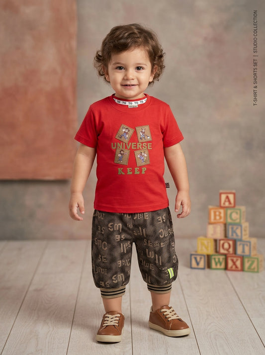 "Next Gen" 2-Piece Active Set: Graphic Tee & Contrast Cargo Shorts
