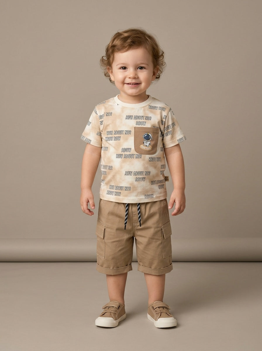 Boys' "Cambridge" 2-Piece Textured Set: Honeycomb Top & Patterned Trousers