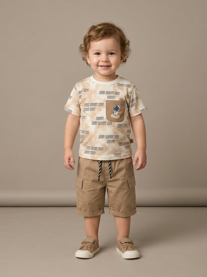 Boys' "Cambridge" 2-Piece Textured Set: Honeycomb Top & Patterned Trousers