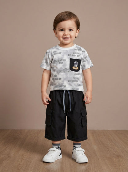 Boys' "Cambridge" 2-Piece Textured Set: Honeycomb Top & Patterned Trousers