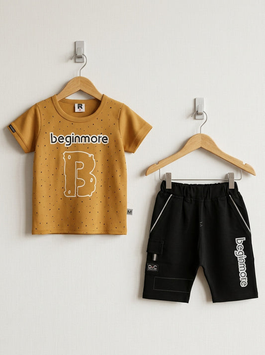 Boys' "Beginmore" Graphic Tee & Cargo Shorts 2-Piece Summer Set