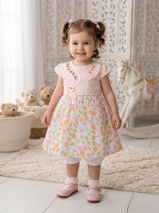 Girls' Vintage-Inspired Floral Boutique Dress – Elegant Ruffle Occasion Wear