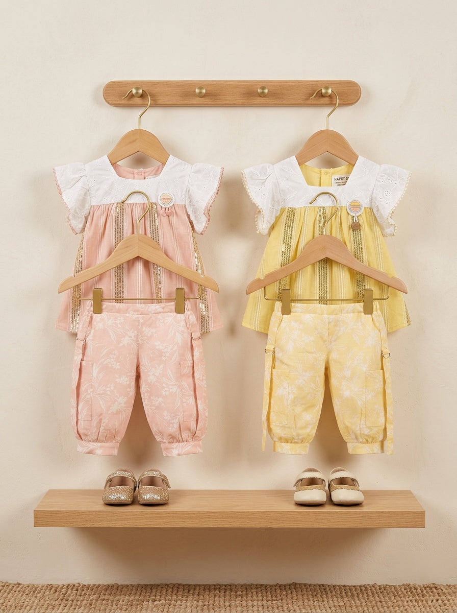Girls' Meadow Charm 2-Piece Set: Lace Flutter Top & Floral Trousers