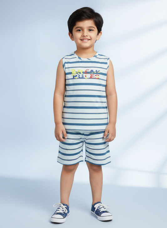 Boys' "Break Rules" Striped Tank & Shorts 2-Piece Summer Set
