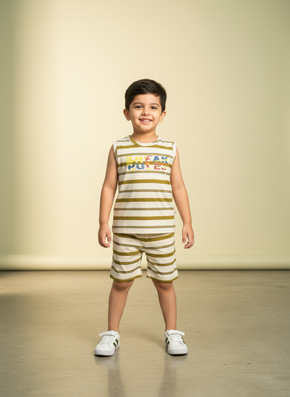 Boys' "Break Rules" Striped Tank & Shorts 2-Piece Summer Set