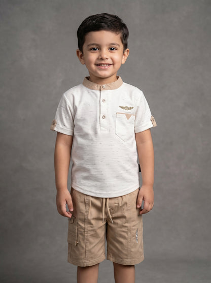 2-Piece Set: Button-Down Shirt & Matching Utility Shorts