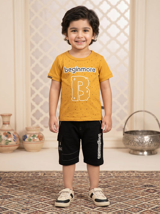 Boys' "Beginmore" Graphic Tee & Cargo Shorts 2-Piece Summer Set