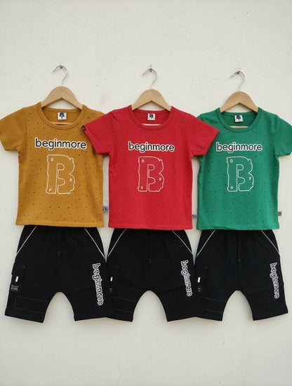 Boys' "Beginmore" Graphic Tee & Cargo Shorts 2-Piece Summer Set