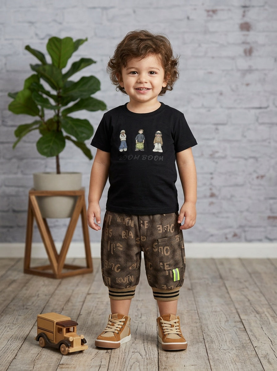 "Next Gen" 2-Piece Active Set: Graphic Tee & Contrast Cargo Shorts