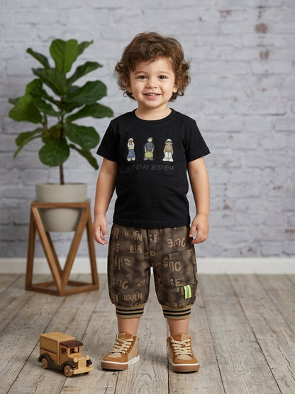 "Next Gen" 2-Piece Active Set: Graphic Tee & Contrast Cargo Shorts