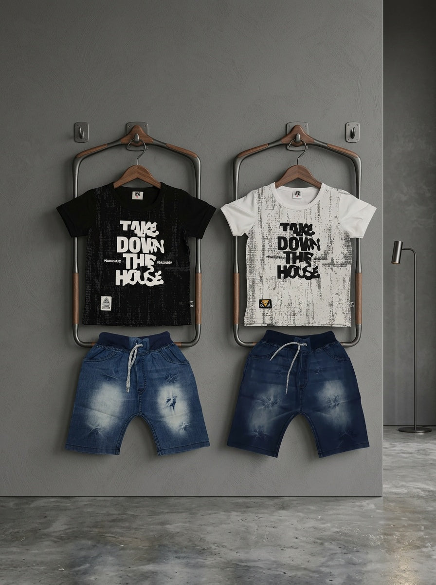 2-Piece Urban Explorer Set: Textured Graphic Tee & Cargo Shorts
