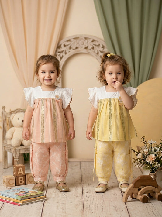 Girls' Meadow Charm 2-Piece Set: Lace Flutter Top & Floral Trousers