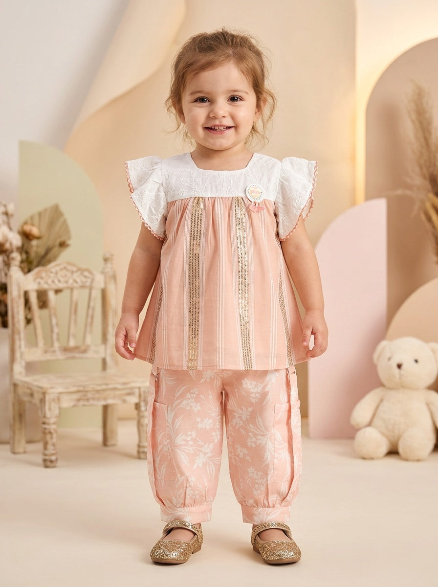 Girls' Meadow Charm 2-Piece Set: Lace Flutter Top & Floral Trousers