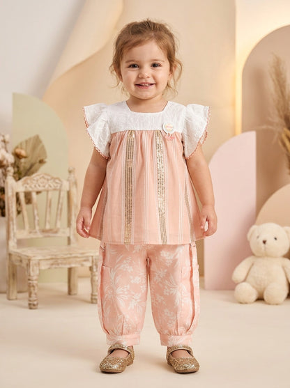 Girls' Meadow Charm 2-Piece Set: Lace Flutter Top & Floral Trousers