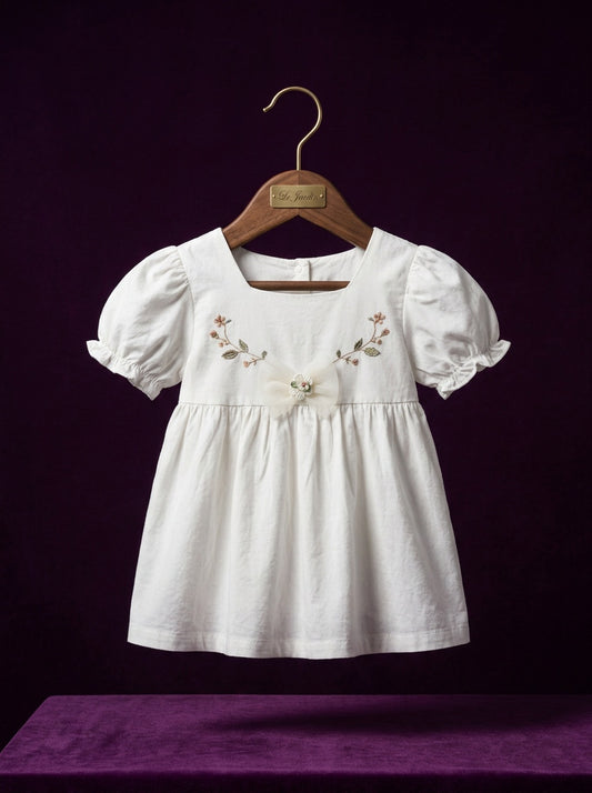 Baby Girls' "Frook" Vintage Floral Party Dress – Ruffle Collar & Bow Accents