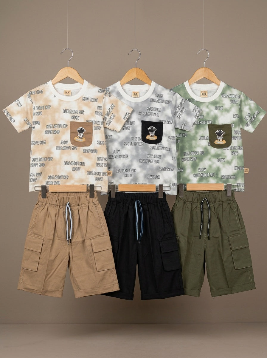 Boys' "Cambridge" 2-Piece Textured Set: Honeycomb Top & Patterned Trousers