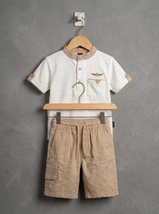 2-Piece Set: Button-Down Shirt & Matching Utility Shorts