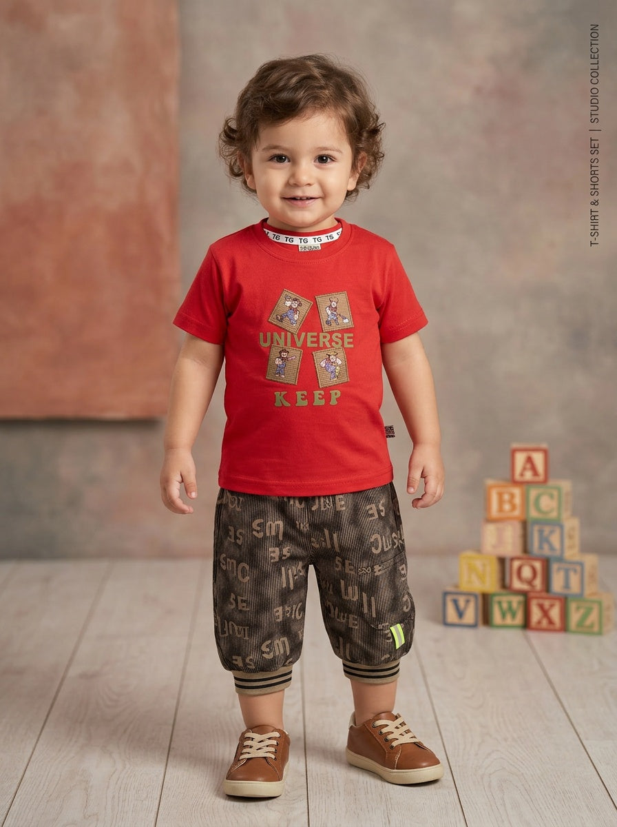 "Next Gen" 2-Piece Active Set: Graphic Tee & Contrast Cargo Shorts