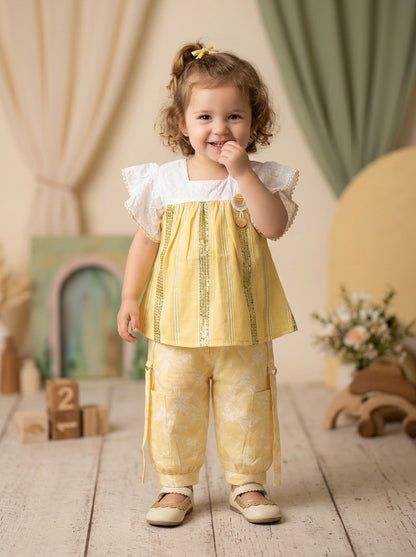 Girls' Meadow Charm 2-Piece Set: Lace Flutter Top & Floral Trousers