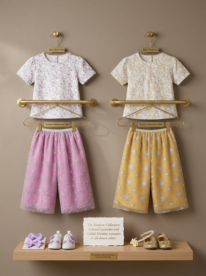 Girls' Enchanted Floral Tulle Skirt & Printed Blouse 2-Piece Set