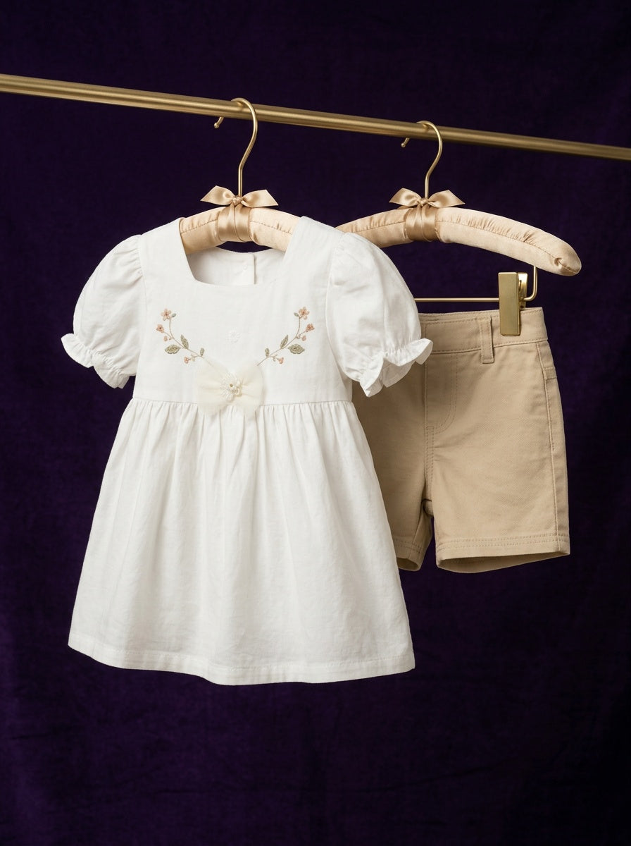 Baby Girls' "Frook" Vintage Floral Party Dress – Ruffle Collar & Bow Accents