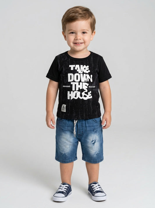 2-Piece Urban Explorer Set: Textured Graphic Tee & Cargo Shorts